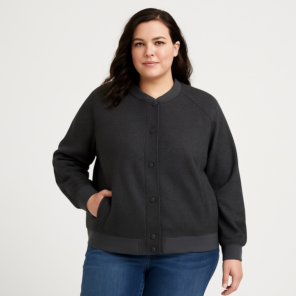 Ava & Viv Dark Gray Quilted Bomber Jacket Snap Front Pockets Plus Size 2X